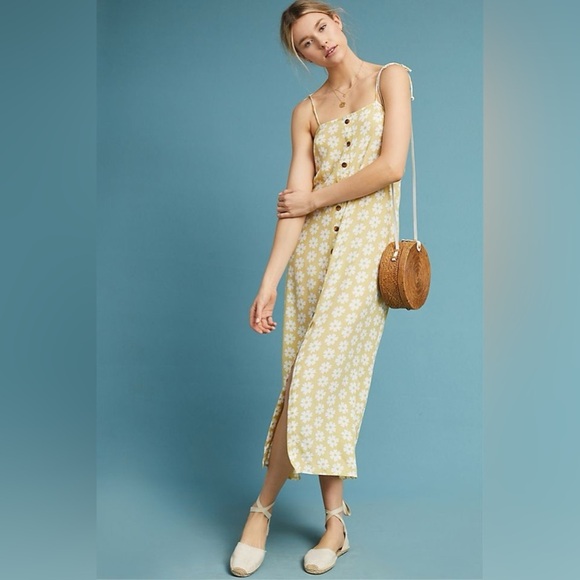 Faithfull The Brand Arrieta Daisy Midi Yellow Button Sun Dress Floral Sz 4 Small - Picture 1 of 7